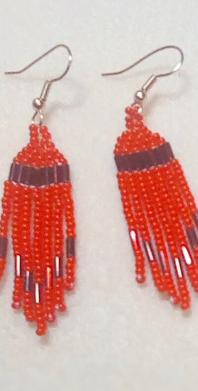 Red brick stitch fringe earrings